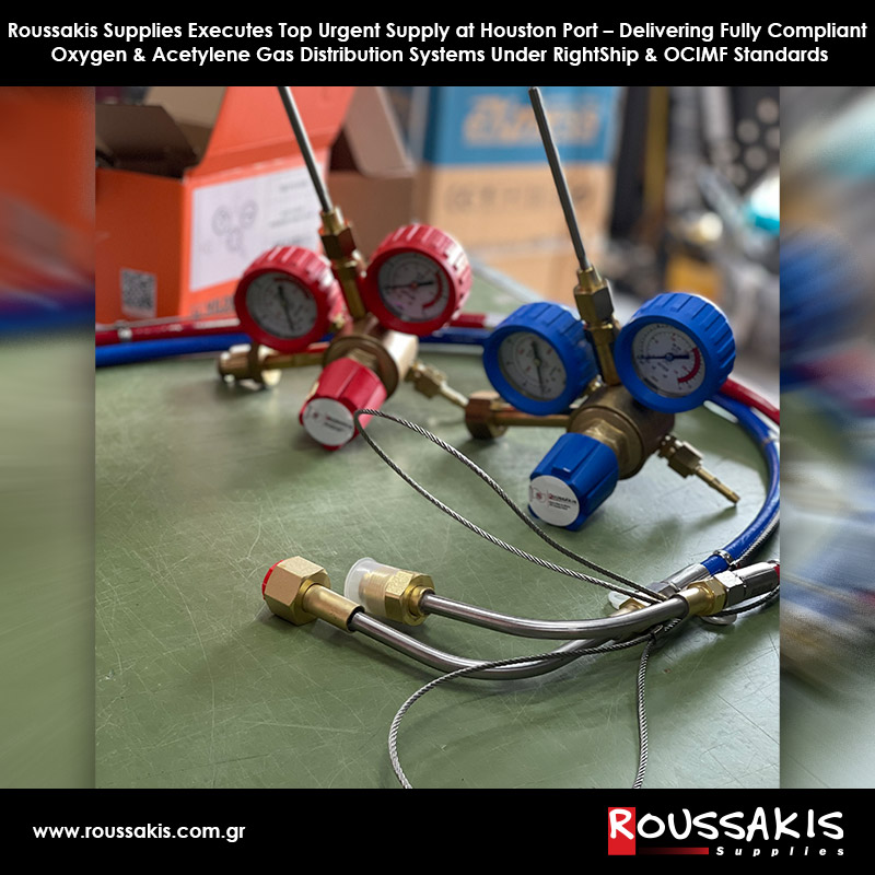 Roussakis Supplies Executes Top Urgent Supply at Houston Port – Delivering Fully Compliant Oxygen & Acetylene Gas Distribution Systems Under RightShip & OCIMF Standards